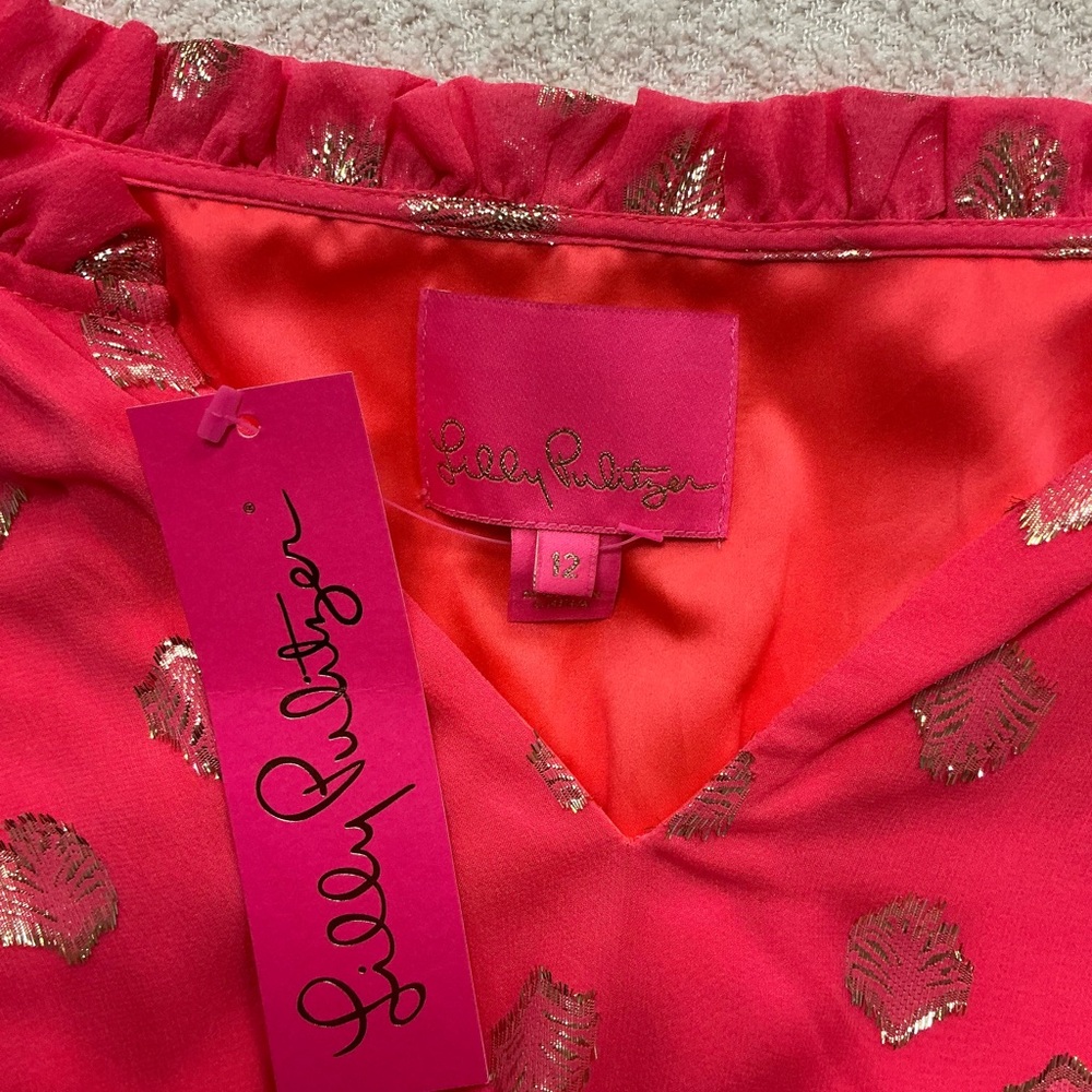Lilly Pulitzer Vibrant Pink Dress with Gold Details - Picture 3 of 4